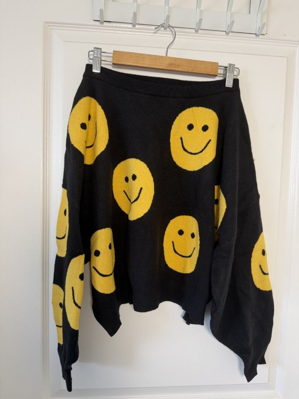 Dressed in Lala Smiley Knit Set Sweater & Wide Leg Pants Black Yellow XL